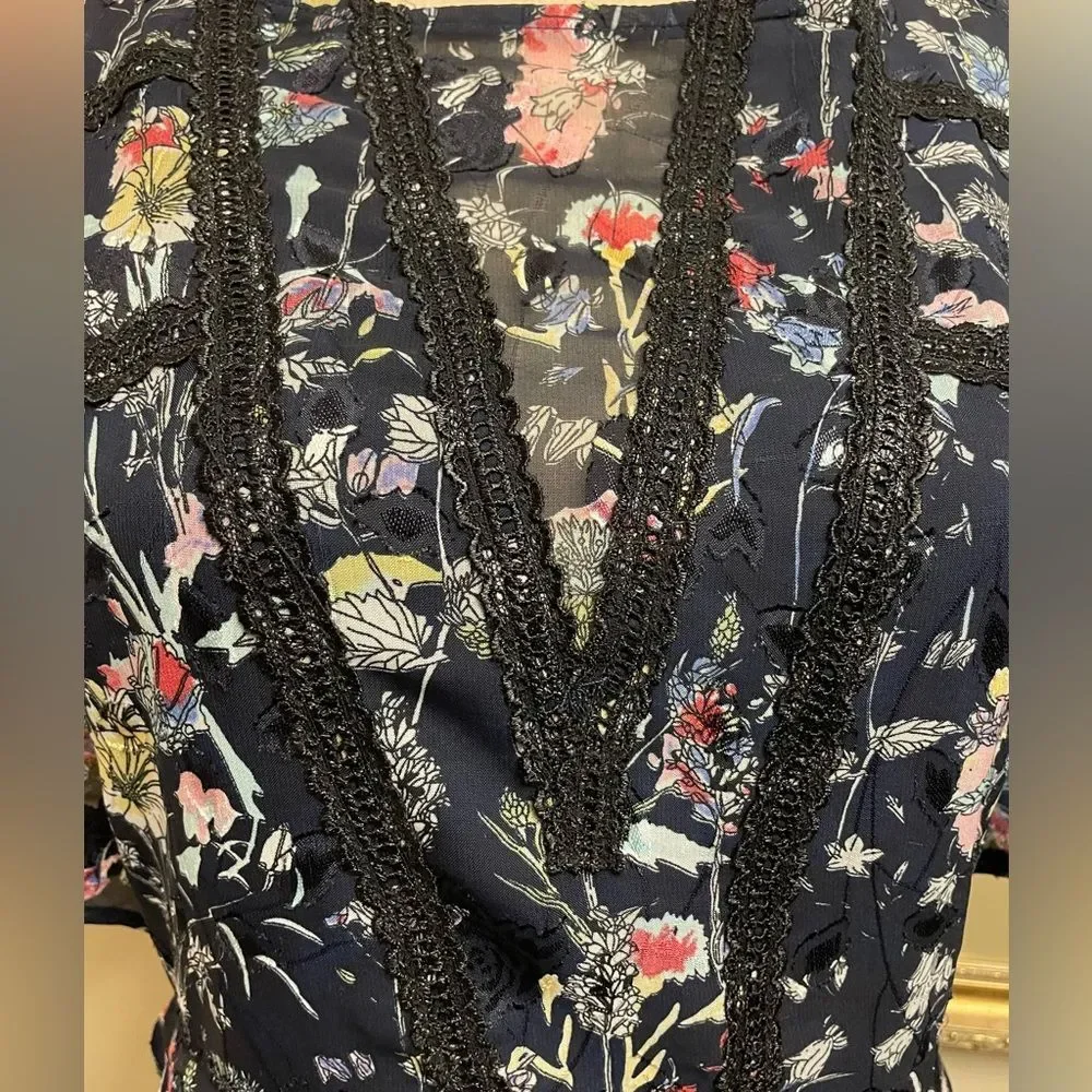 Anthropologie Foxiedox “Carolina” Navy Blue Floral Layered Semi-Sheer Midi (2) - Picture 16 of 16